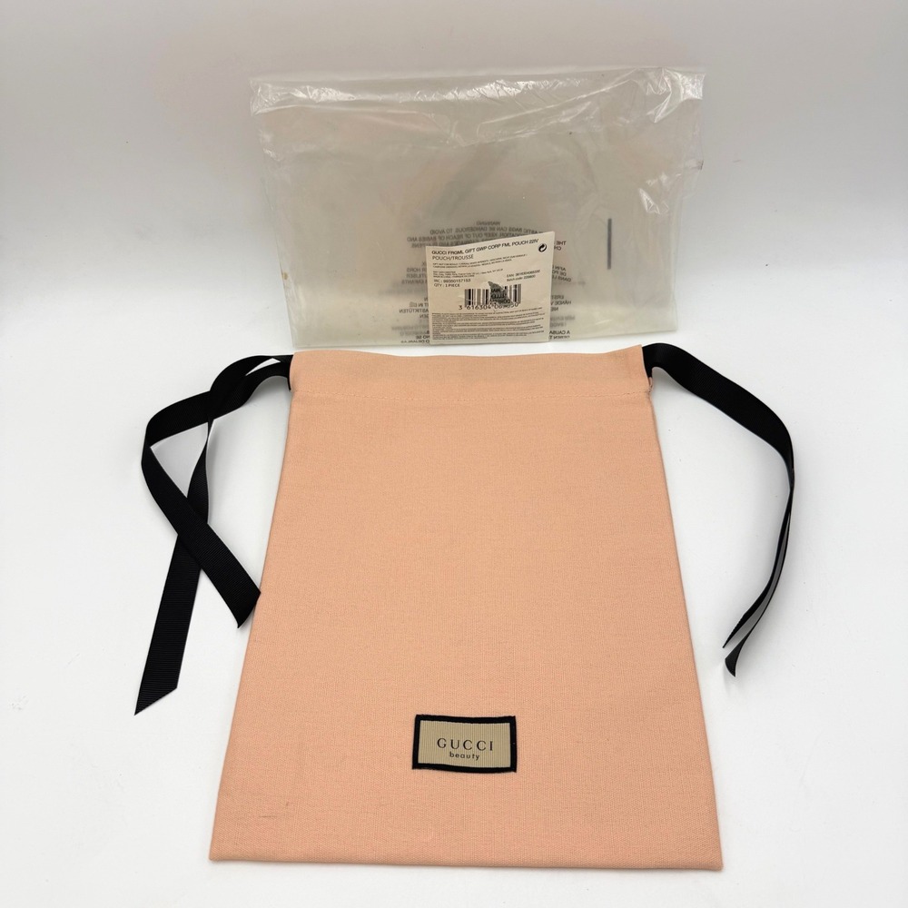 Gucci Beauty GWP Gift Peach Toiletry Cosmetic Travel Bag Drawstring Pouch New